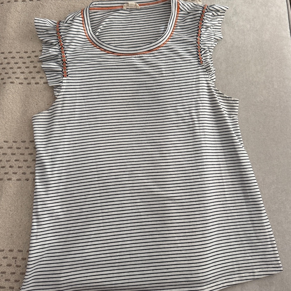Hem & Thread Ruffled Striped Muscle Tee - Navy, White, and Orange